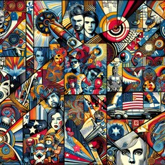Fototapeta premium Incorporating popular culture imagery into collages often with a
