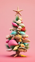 3D animated christmas ornament featuring seashells and sea creatures with a starfish on top, made from beach elements