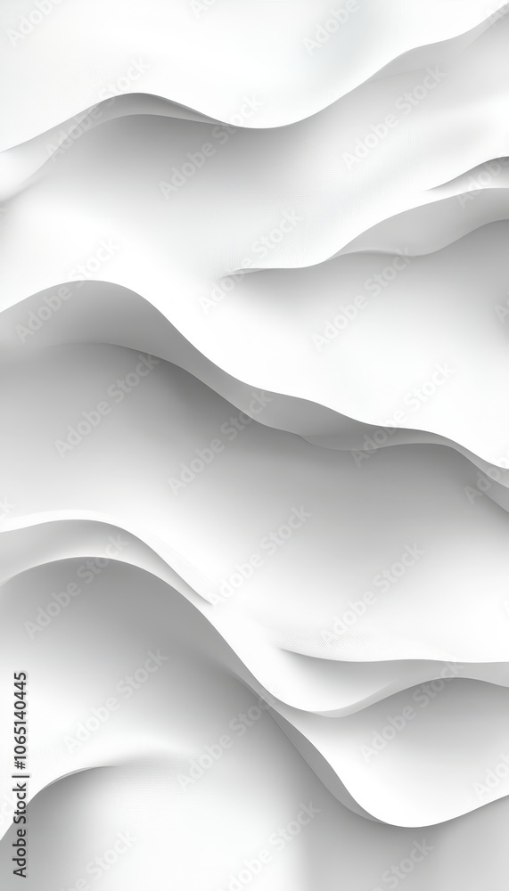 Poster abstract white wavy background, minimalistic curve pattern, smooth elegant surface with shadow flow