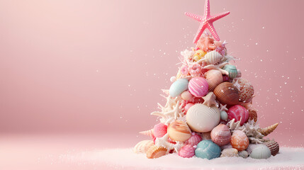 3D animated christmas ornament featuring seashells and sea creatures with a starfish on top, made from beach elements