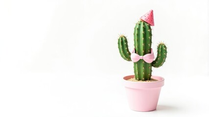The concept of hair removal, smoothness. Green prickly cactus in bikini isolated on white background. summertime vacation concept