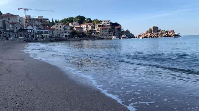 View of the royal beach of Przno in Montenegro- Video 4k