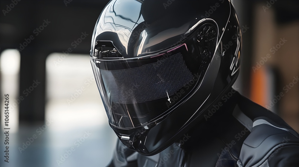 Poster futuristic helmet visor with digital speed and gps navigation interface