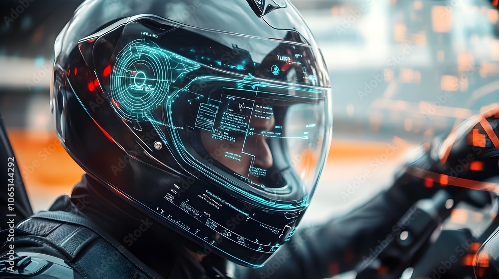 Aufkleber futuristic helmet visor with digital speed and gps navigation tech interface