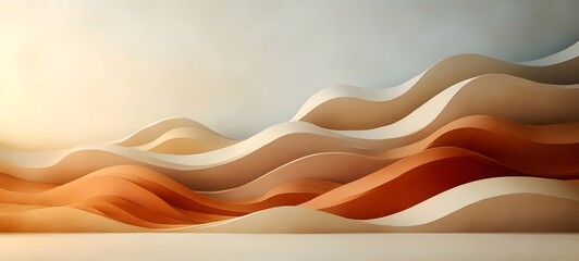 Obraz premium A stunning abstract landscape featuring smooth, flowing waves in shades of beige, cream, and burnt orange, creating a warm and serene atmosphere.