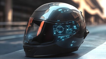 Fototapeta premium Transparent Overlay in Motorcycle Helmet with Speed and Navigation Data