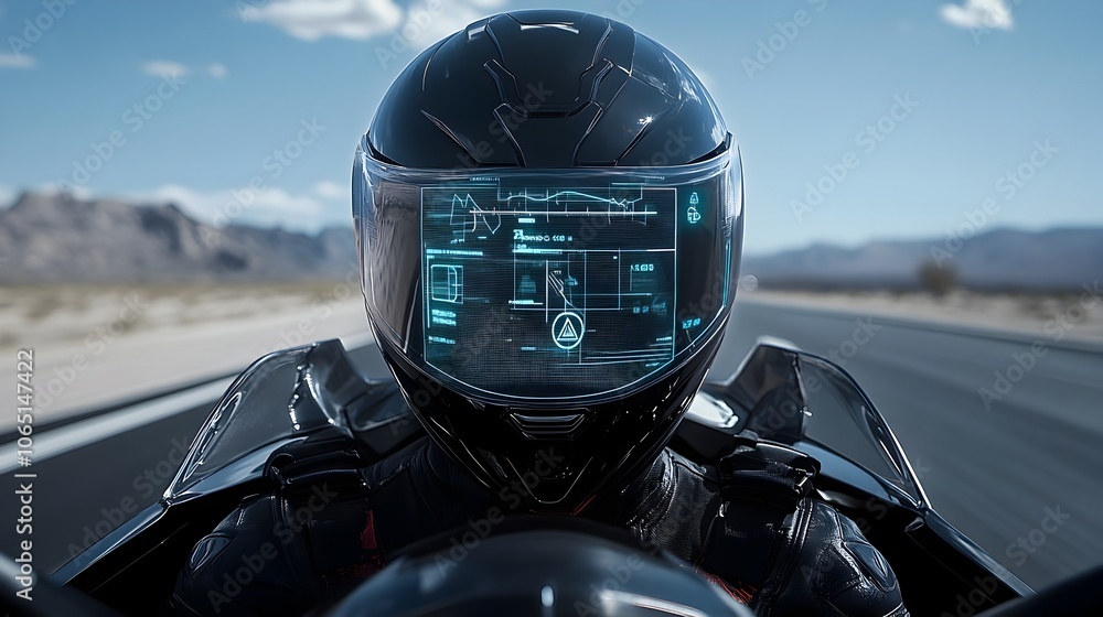 Poster transparent overlay inside helmet with speed,position,and navigation cues