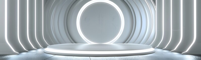 Podium background wooden wood platform product stand display pedestal 3D. Circle wooden podium background floor texture empty shelf beauty showcase green mockup round table desk space wall spa design.