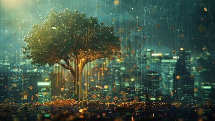 The Money Tree: Growing Wealth, Currency illustration, Generative Ai