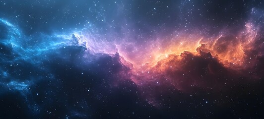 Fototapeta premium A stunning cosmic scene featuring vibrant nebulae in hues of blue, purple, and orange, illuminated by countless stars scattered across the dark expanse of space.