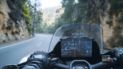 Motorcycle Helmet HUD Displaying Speed,GPS Directions,and Lane Guidance on Transparent Screen