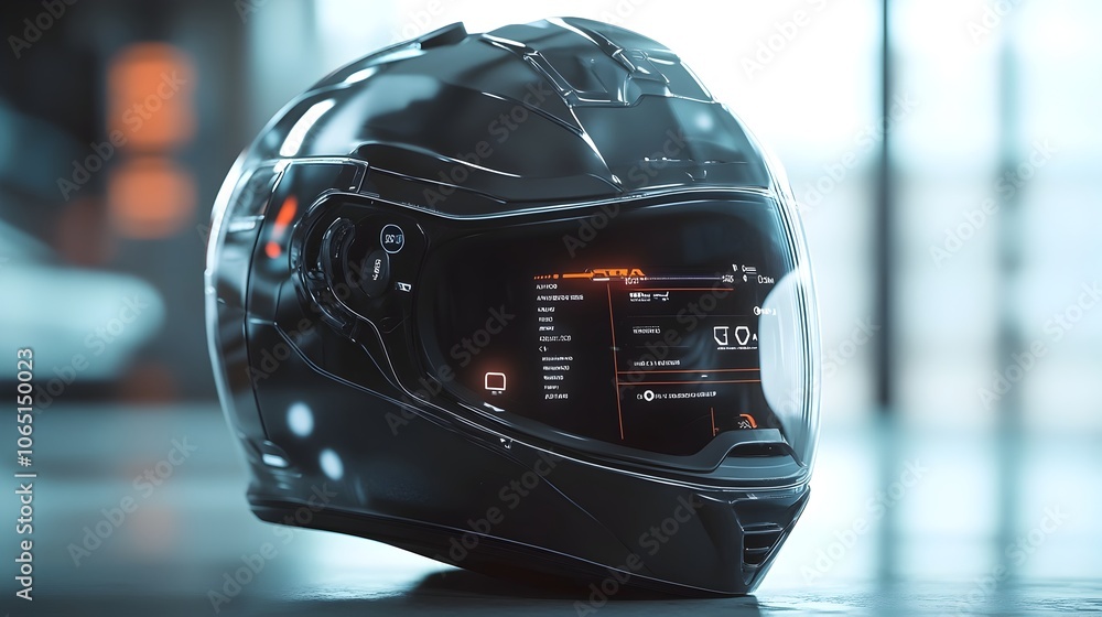 Poster futuristic helmet interface with live driving stats,gps markers,and turn notifications on smart hud