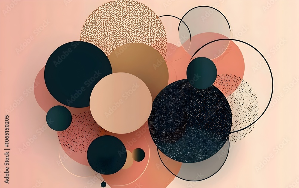 Poster a vibrant abstract composition featuring overlapping circles in various sizes and warm colors, creat