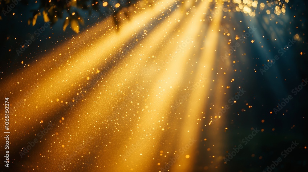 Poster sunbeams filtering through trees in soft light