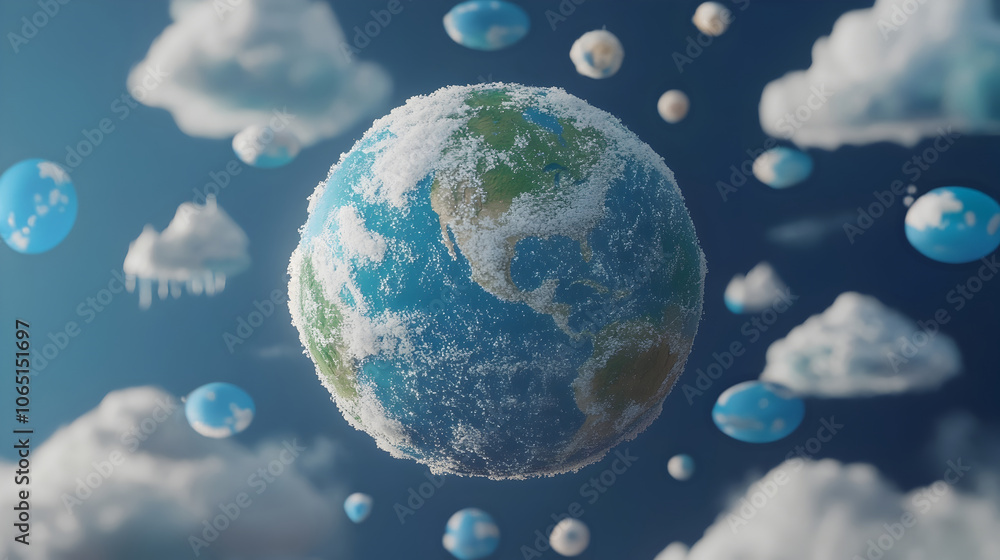 Poster 3d rendered globe surrounded by emissions reduction icons for global net zero goals