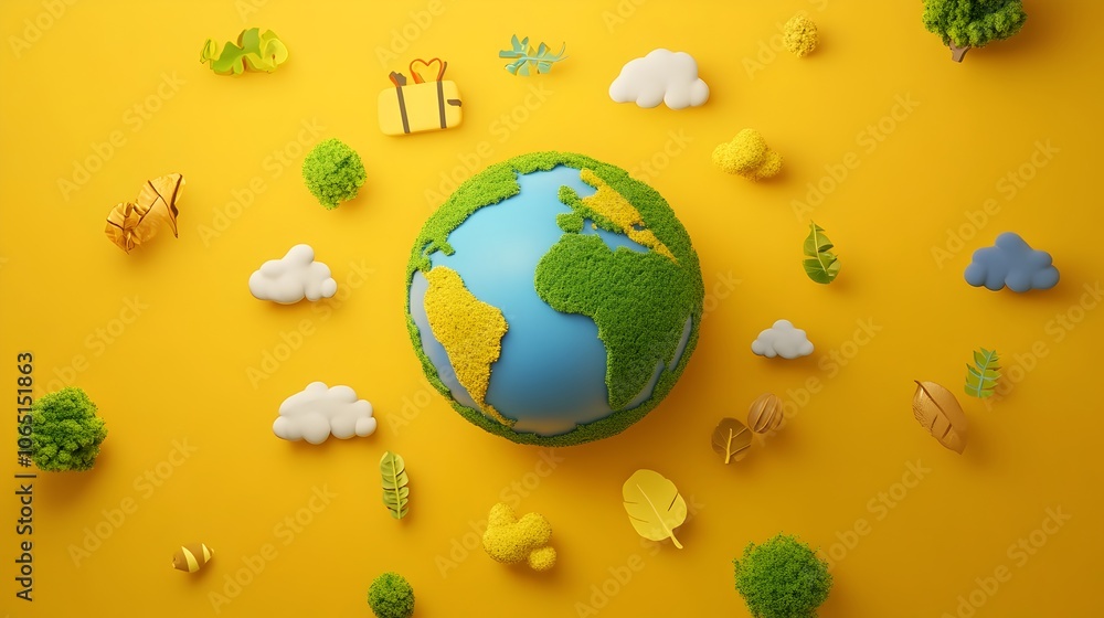 Poster eco-friendly globe with emissions reduction icons representing global net zero goals