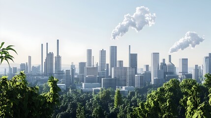 Fototapeta premium Futuristic 3D Render of Eco-Friendly City Skyline with Decreased Emissions and Net Zero Targets