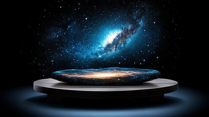 Cosmic Galaxy Display Stand Futuristic Product Showcase with Starry Night Background