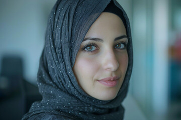 Fototapeta premium Arabian woman in traditional hijab clothes living in big city having modern life sports job leisure Generative AI