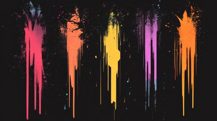 Colorful Paint Splashes on Black Background