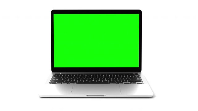 Laptop with green screen sliding in. Bright Background