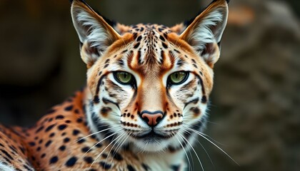 Fototapeta premium Intimate portrait of sleek lynx with tufted ears and spotted coat capturing elegance and mystery