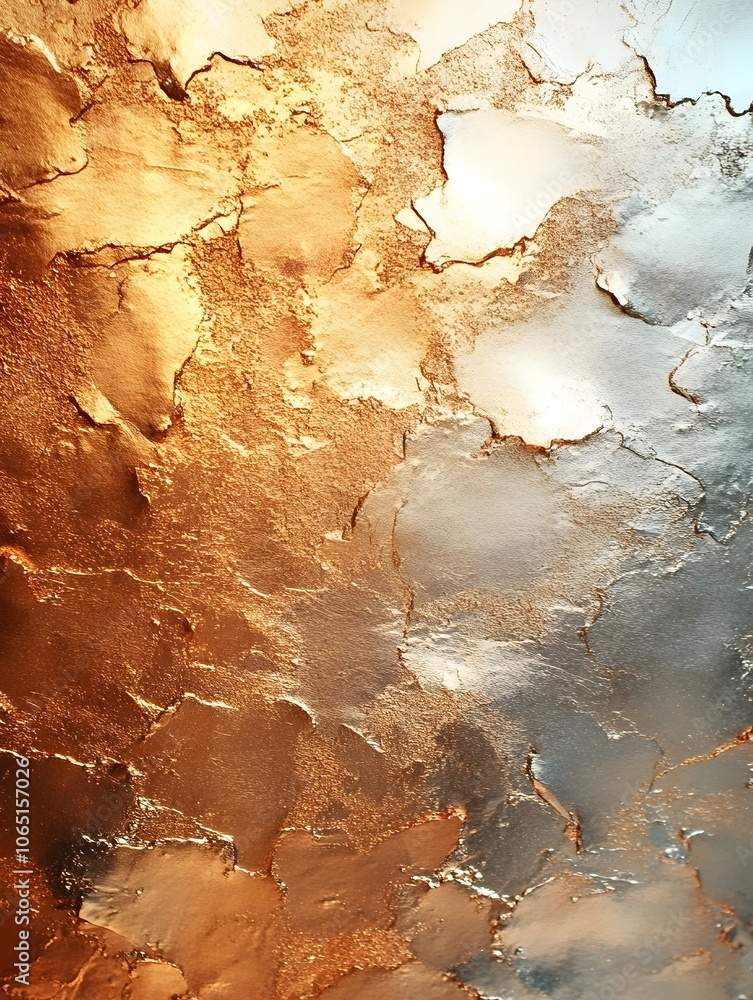Poster an abstract art piece featuring shimmering gold and silver textures, creating a dynamic interplay of