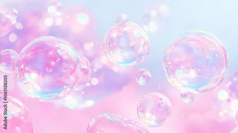 Poster create enchanting visuals with colorful bubbles floating in a dreamy pastel sky