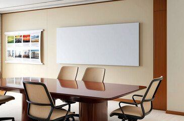 Modern office with blank wall for poster display and meeting layout. 3D Rendering