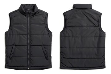 Front View And Back View To a sleeveless Black jacket PNG isolated on white background - Sleeveless Vest mockup Outerwear Urban Clothing Brand design