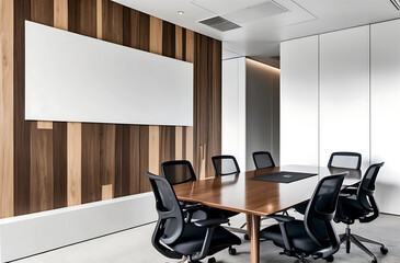 Fototapeta premium Modern office with blank wall for poster display and meeting layout. 3D Rendering