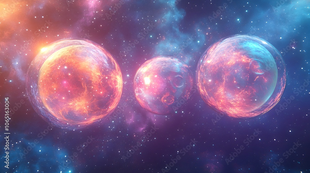 Poster cosmic collision of luminous celestial spheres in ethereal space