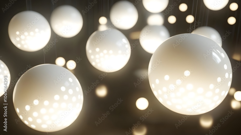Poster glowing spheres floating in minimalist atmosphere with soft lighting