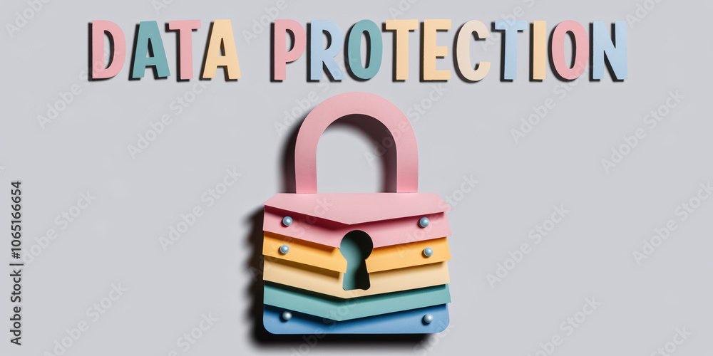 Aufkleber colorful paper layered padlock with data protection text, representing digital security and privacy 