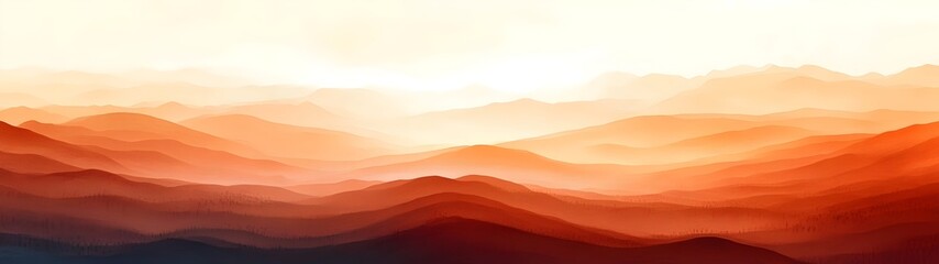 Naklejka premium A serene landscape featuring rolling hills in warm orange and golden hues, creating a tranquil atmosphere under a soft, diffused light.