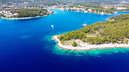 Fototapeta premium Lumbarda, korcula, Croatia, aerial drone view.