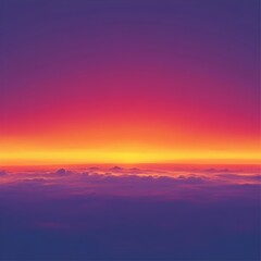 Obraz premium A breathtaking sunset view from above the clouds, showcasing a gradient of vibrant oranges, pinks, and purples, creating a serene and tranquil atmosphere.