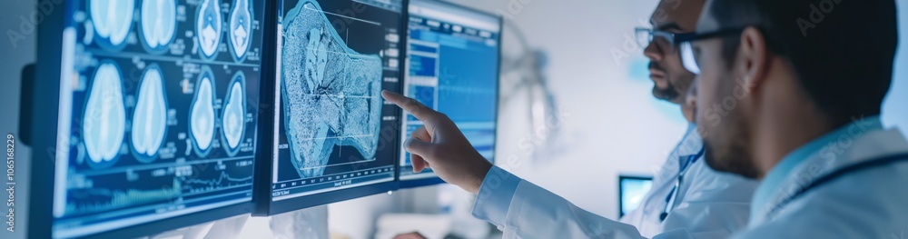 Aufkleber two doctors analyze brain scan images on highresolution monitors in a modern medical facility, discu