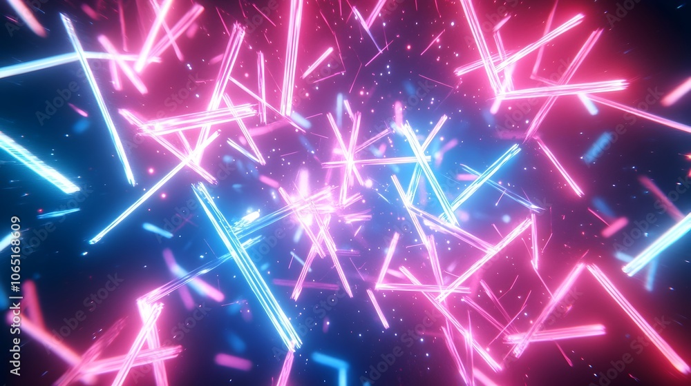Poster mesmerizing explosion of vibrant neon lights and beams in dynamic motion