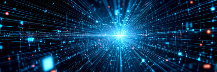 Fototapeta premium Blue light burst with data streams for technology, future digital communication, and abstract connection concept