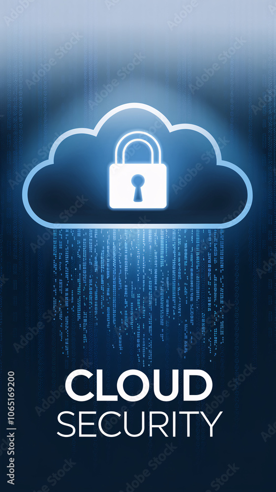 Aufkleber cloud security illustration with glowing padlock and binary code rain, representing secure data stor