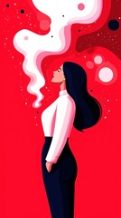 Woman Contemplating Life Surrounded by Abstract Elements