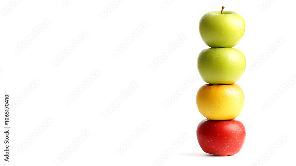 Poster stacked apples in a minimalist setting with red and green apples against a light background