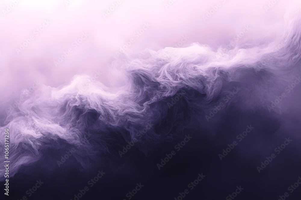Poster a serene abstract image featuring swirling purple and black clouds, creating a dreamy and ethereal a