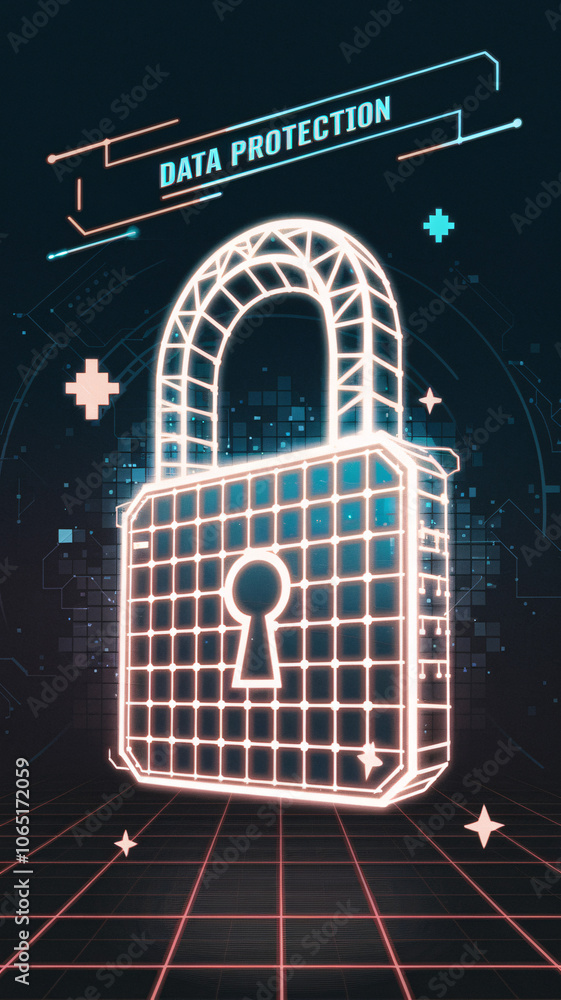 Aufkleber futuristic digital padlock on cyber grid with 