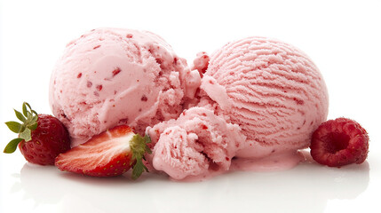 Melting pink strawberry ice cream with chunks of berry