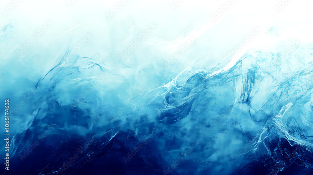 Poster abstract flowing blue waves with layered watercolor texture creating a tranquil and oceanic visual e