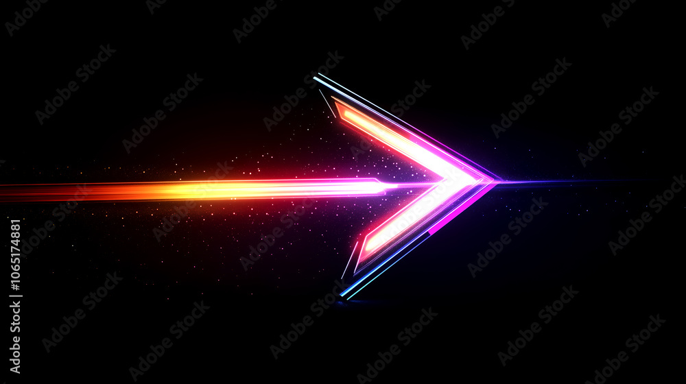 Poster arrow symbol with glowing neon effect representing fast movement and modern technology in digital co