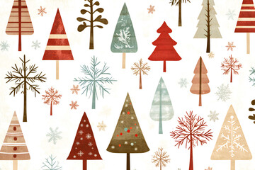 Obraz premium Christmas Seamless pattern with trees and snowflakes