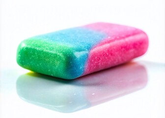 Close-up shots of chewing gum, perfectly isolated against a pristine white backdrop.